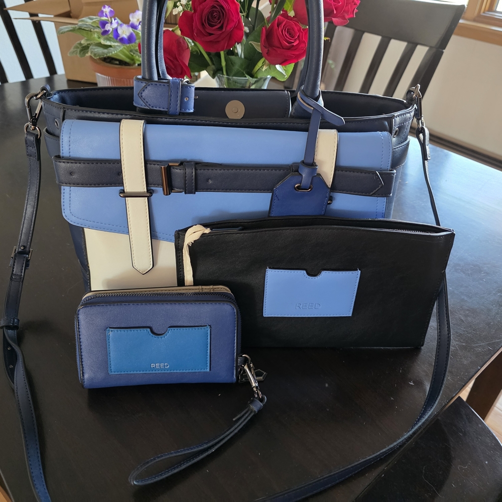 Reed Krakoff Blue, Black, and Cream Satchel Set